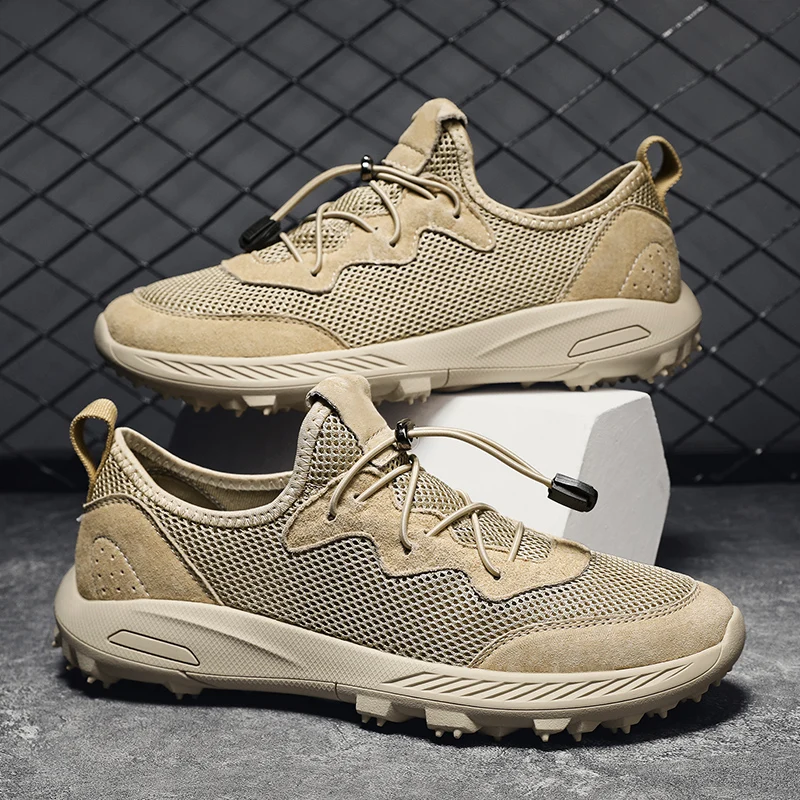 

Genuine Leather Mesh Men's Casual Shoes Trendy Elastic Band Men's Leather Shoes Summer Outdoor Breathable Sport Shoes For Men
