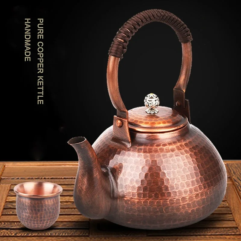 

Чайник для кипящей воды из чистой меди, ручной работы, горшок для чая из красной меди, утолщенный чайник для здоровья, чайный чайник, домашний чайный набор в стиле ретро