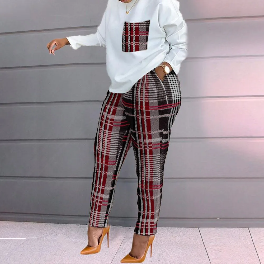 

Autumn Winter Two Piece Set for Women Casual Print Loose Pants Matching Suit Elegant Females Tracksuit Pant Sets Outfits 2023