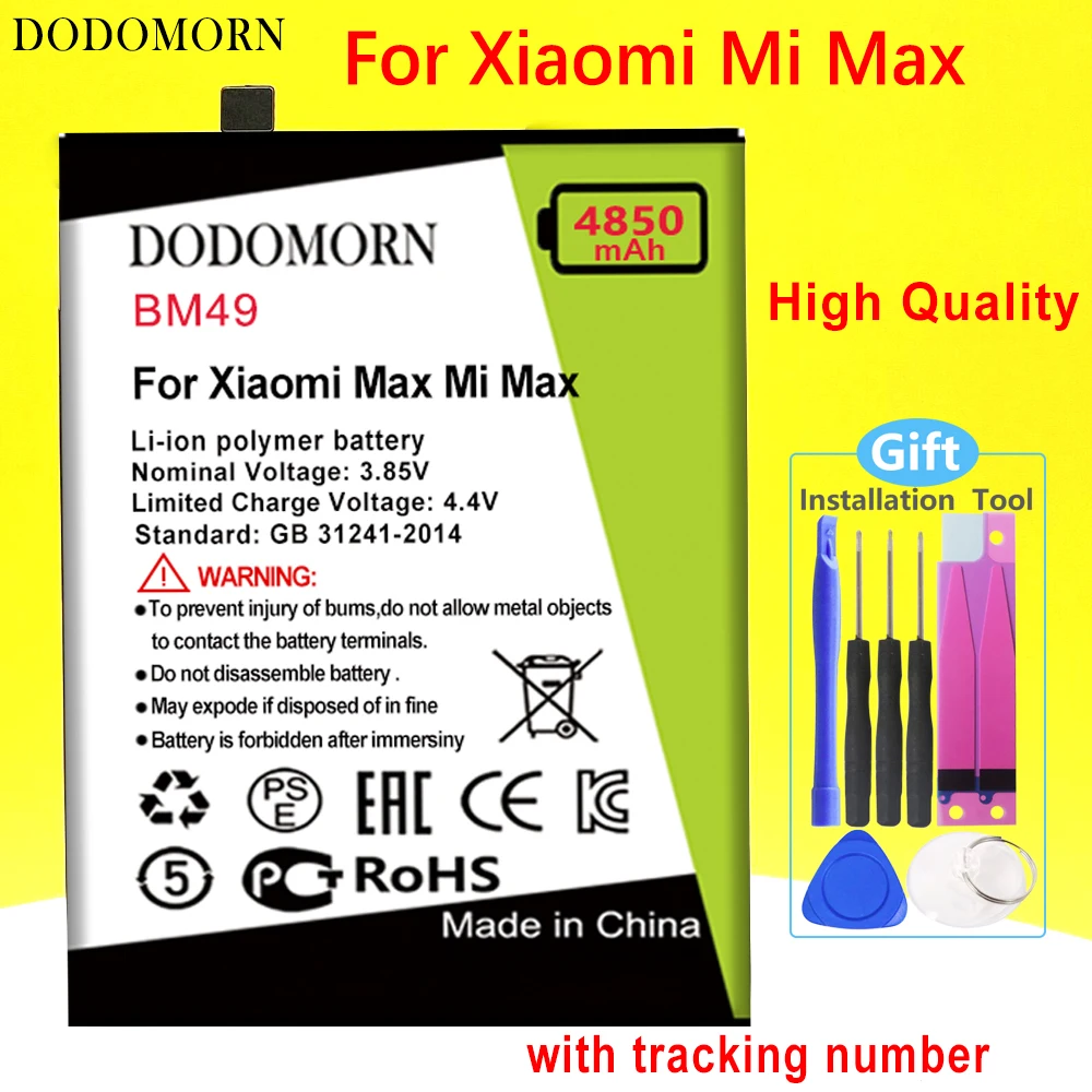 

Аккумулятор DODOMORN для телефона BM51 Xiaomi Mi Max 3 Max3/BM50 Mi Max 2 Max2/BM49 Mi Max, высокое качество + номер для отслеживания