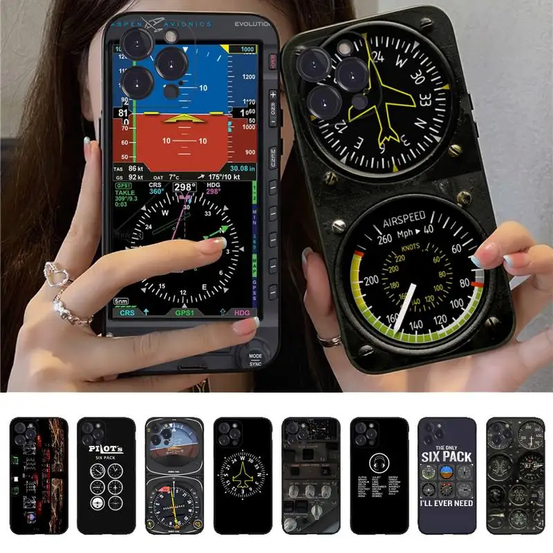 

Aviation Aeroplane Helicopter Cockpit Instrument Phone Case For iPhone 14 13 12 11 Pro XS Max X XR 7 8 Plus Soft Silicone Cover