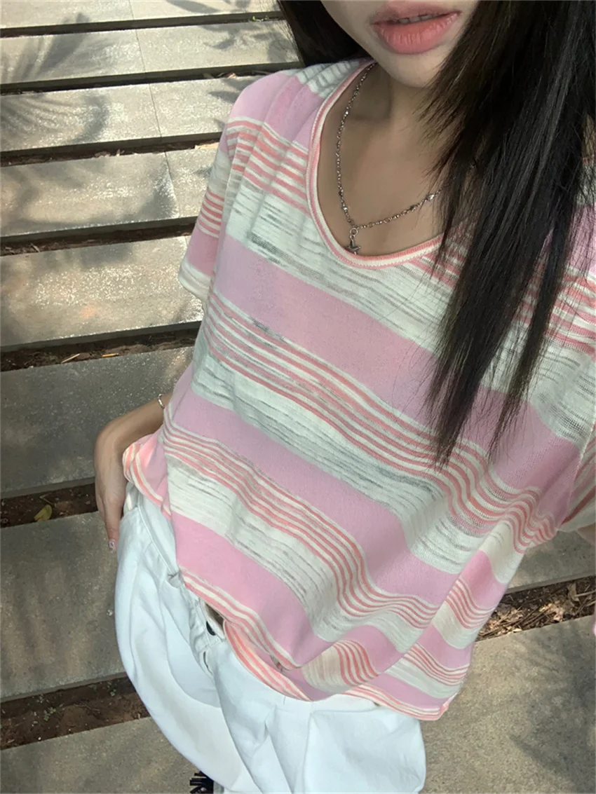 Футболка женская хлопковая в полоску с коротким рукавом