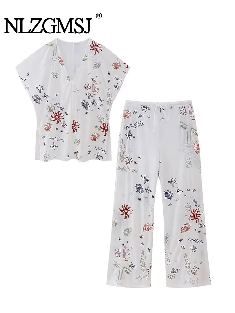 

Nlzgmsj TRAF Patchwork Two Piece Set Women Sweet Party Long Pant Set Female Long Sleeve Blazer + Elegant Pant Suit 2023