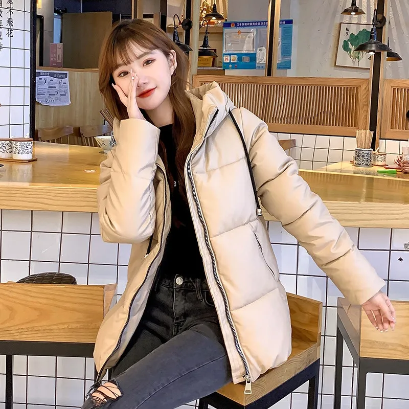 Women's Winter Casual Hooded Short Coat Fashion Warm Full Sleeve Solid Jacket Zipper Female Parka