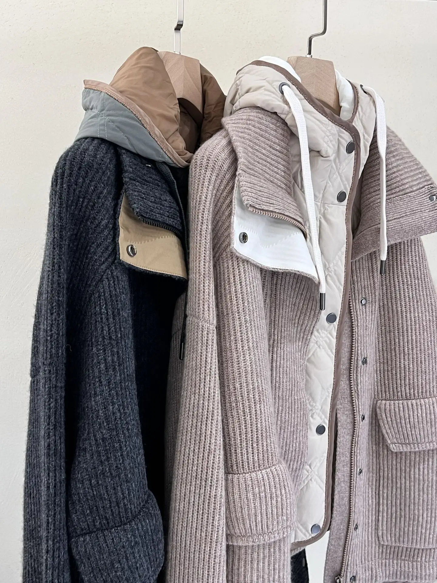 Осенне-зимний женский кашемировый вязаный жакет B * C жилет с капюшоном и гусиным