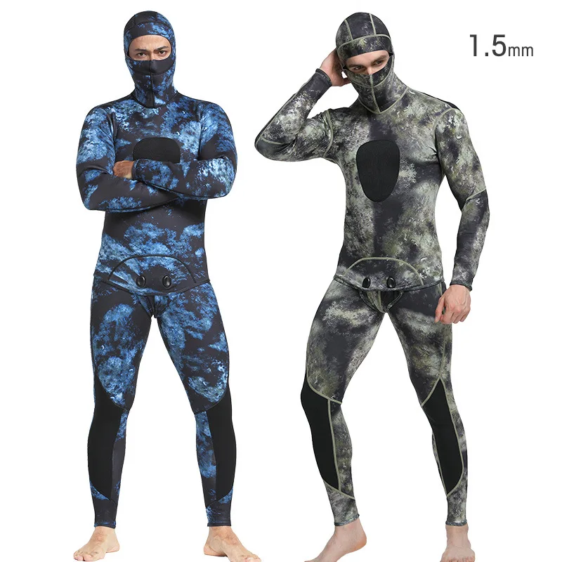 

1.5MM Split Wetsuit Men's Camouflage Snorkel Wetsuit Warm and Cold Protection Outdoor Swimsuit Two Piece Set