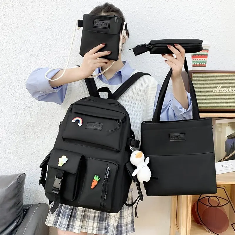 

Backpack New Student Bag Light Children's School Bag Beautiful Backpack Junior High School Students 4 Pcs Men's and Women's Bag