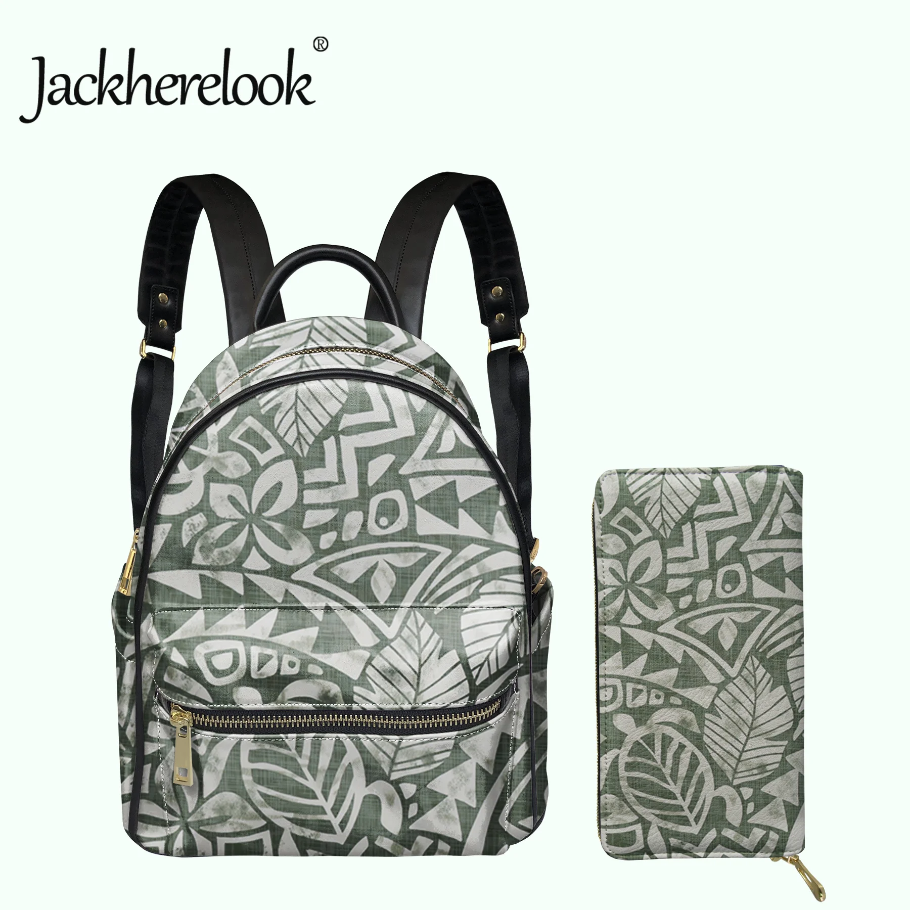 

Jackherelook 2Pcs/Set Polynesian Turtle Pattern Women Backpack Luxury PU Leather Schoolbag&Purse/Wallet for Girls Bolsa Feminina