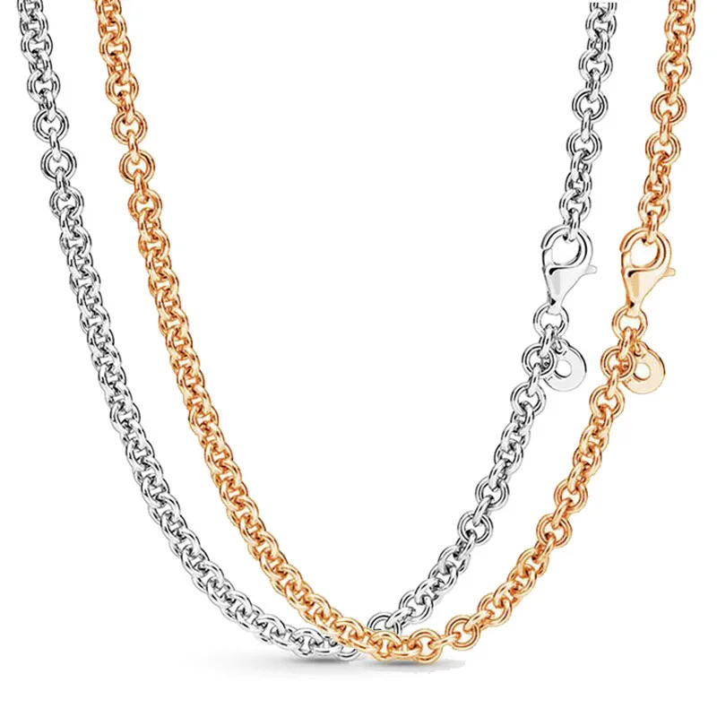 Розовое золото, подпись, толстая кабельная цепь, искусственное серебро ...