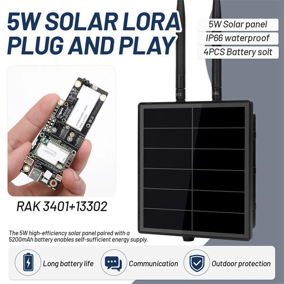 Фото (DT93) D5L-R3 Комплект солнечного Mesh-ретранслятора Meshtastic Meshcore Lora WisMesh 1W Booster LoRa Module NRF52840 30dBm 915MHZ №2