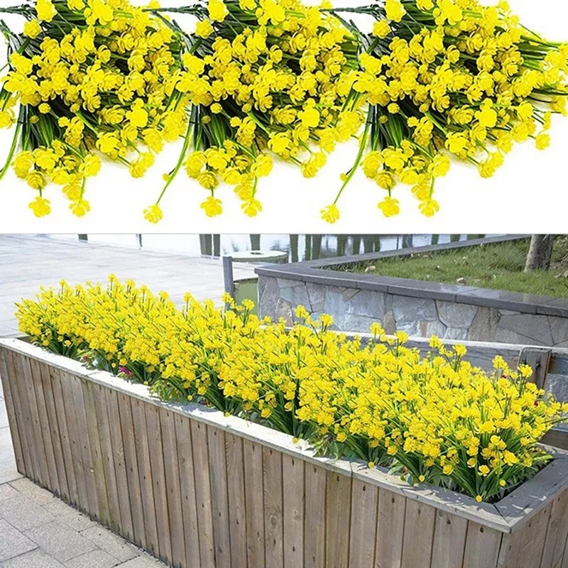 

10 Bunches Of Artificial Flowers For Outdoor Decoration,Outdoor Plastic Green Shrubs And Garden Decoration Fake Plants