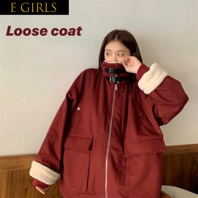 E GIRLS Parkas Women Patchwork Baggy Thicker Stand Collar Korean Style Windproof Outwear Winter Harajuku Chic Mujer Preppy Ins
