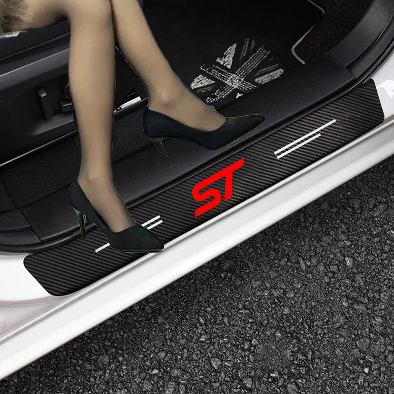 

4pcs Car Carbon Fiber Sticker Auto Door Sill Stickers For ST Logo Ford FOCUS Mondeo Fiesta Kuga MK2 MK3 Car Accessories