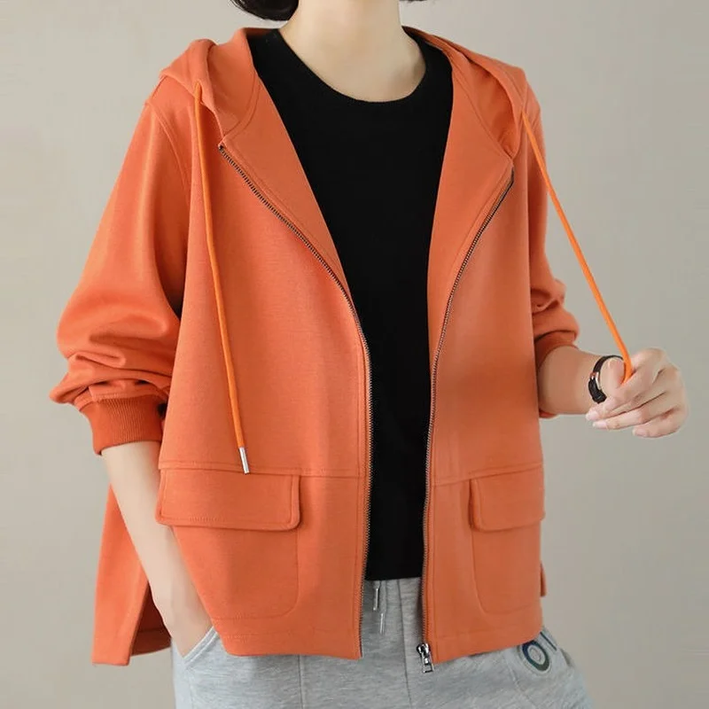 

Women Hoodies Harajuku Korean Loose Oversized Sweatshirts Vintage Solid Color Long Sleeve Hooded Sweatshirt Zipper Coats E183