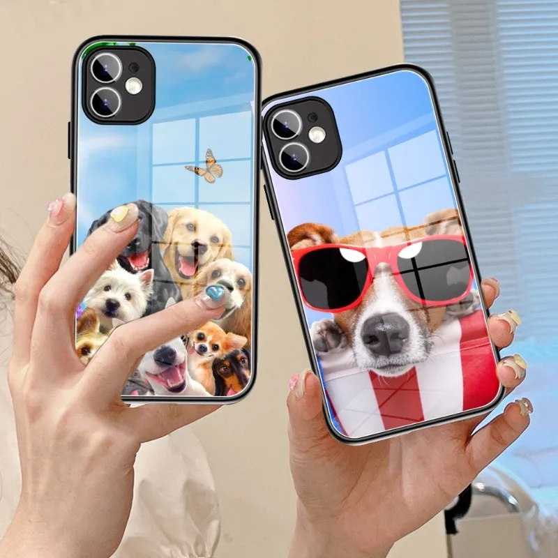 Cute Animal Terrier dog  Phone Case Glass 14 13 11 12 Pro 8 7 Plus X 13 Pro MAX XR XS MINI Black Covers