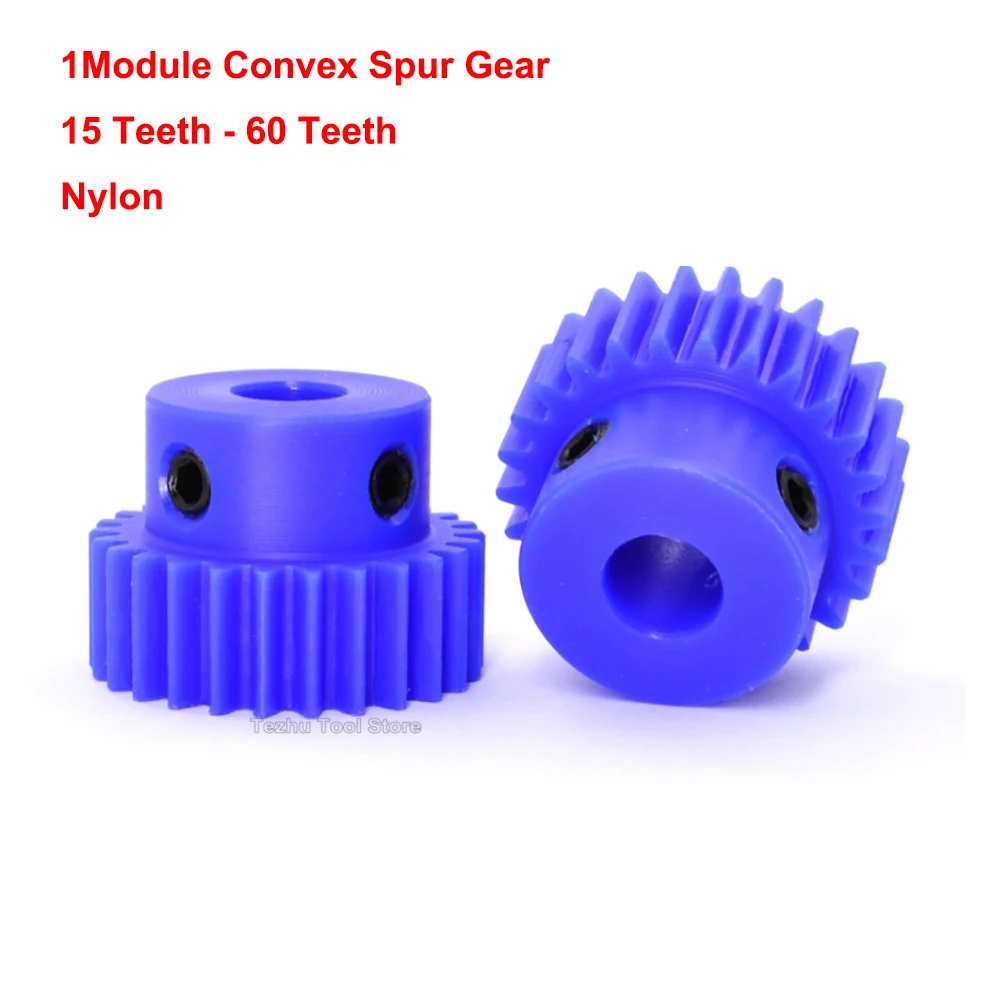 

1PCS Blue Nylon Pinion Spur Gear 1Module 15 Teeth - 60 Teeth Step Convex Gear Transmission Motor Gear Bore 5/6/7/8/10/12mm