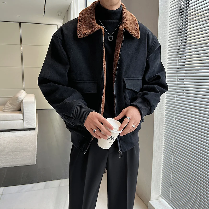 Winter Jacket Men Warm Fashion Cotton Thicken Lamb Wool Jacket Men Korean Loose Coffee/Black Thick Short Coat Men Clothes M-2XL