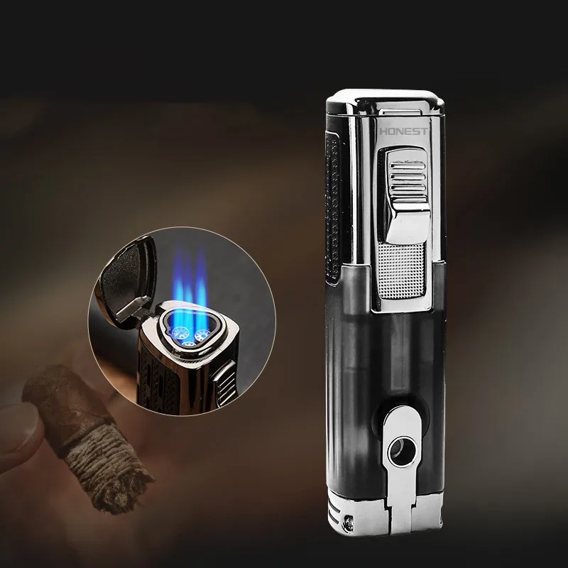 

HONEST Metal Inflatable Three-direction Cigar Lighter Sparker Premium Blue Fire Multi-function Lighter