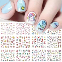 12pcs nail stickers pink horse transfer sliders for nails cute cartoon flamingo water decals for manicure designs glbn1057 1068