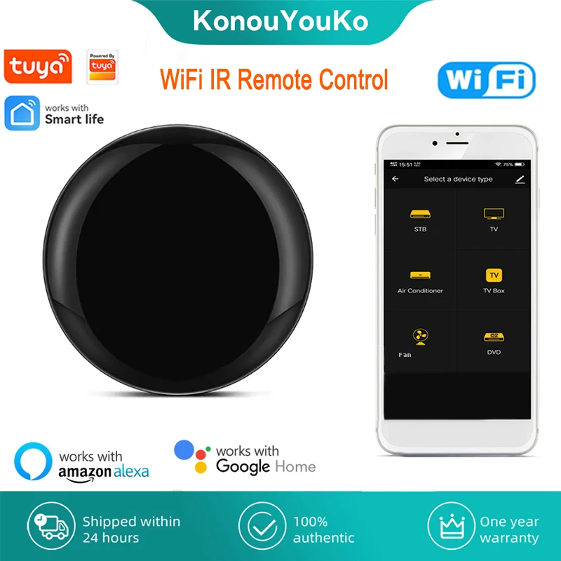 Tuya Smart Life WiFi IR Remote Control Infrared Smart Home Controller for TV Light Fan DVD AUD Works with Alexa Google IFTTT