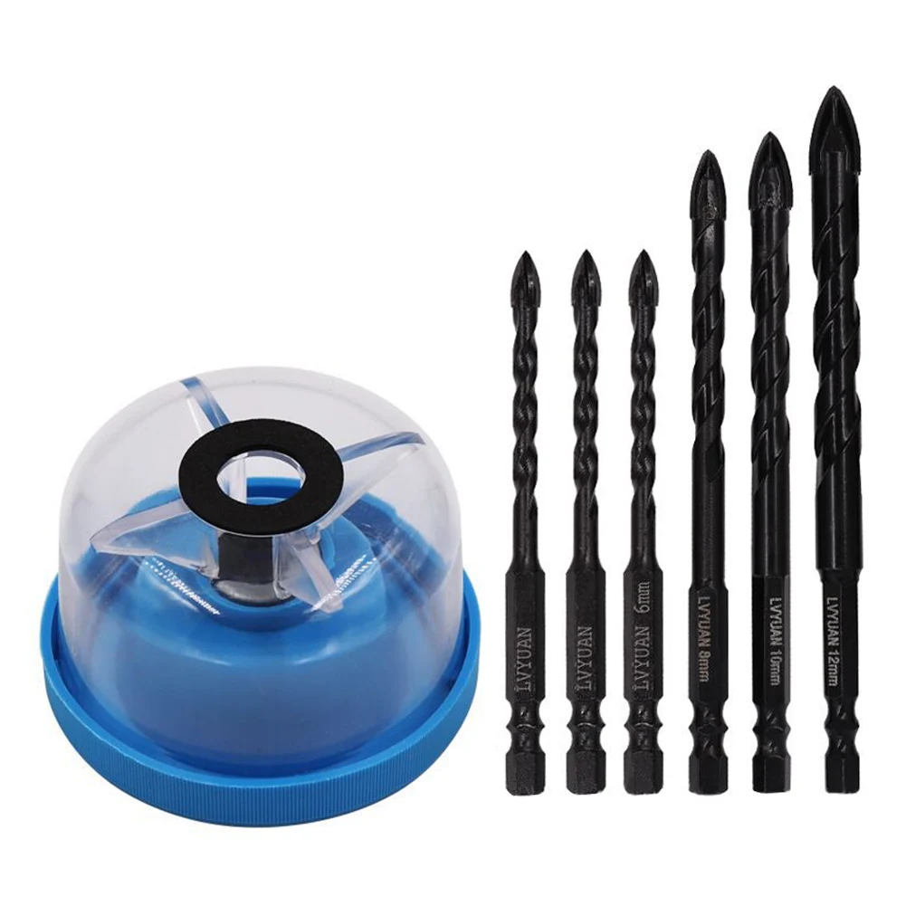 

7pcs Ceramic Tile Drill Bit Set Tungsten Carbide Wood Concrete Sturdy With Dust Cover Wall Cross Tip Plastic For Metal Non Slip