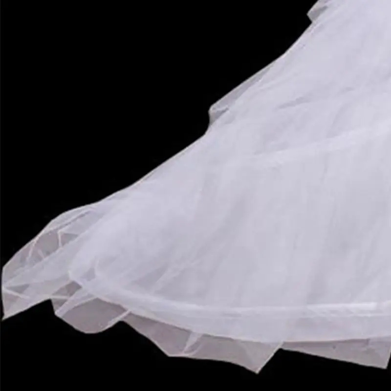 

X7YC Women Bridal 2 Hoops 3 Layer Tulle Wedding Long Trailing Petticoat Floor Length Elastic Waist Fishtail Crinoline Slip