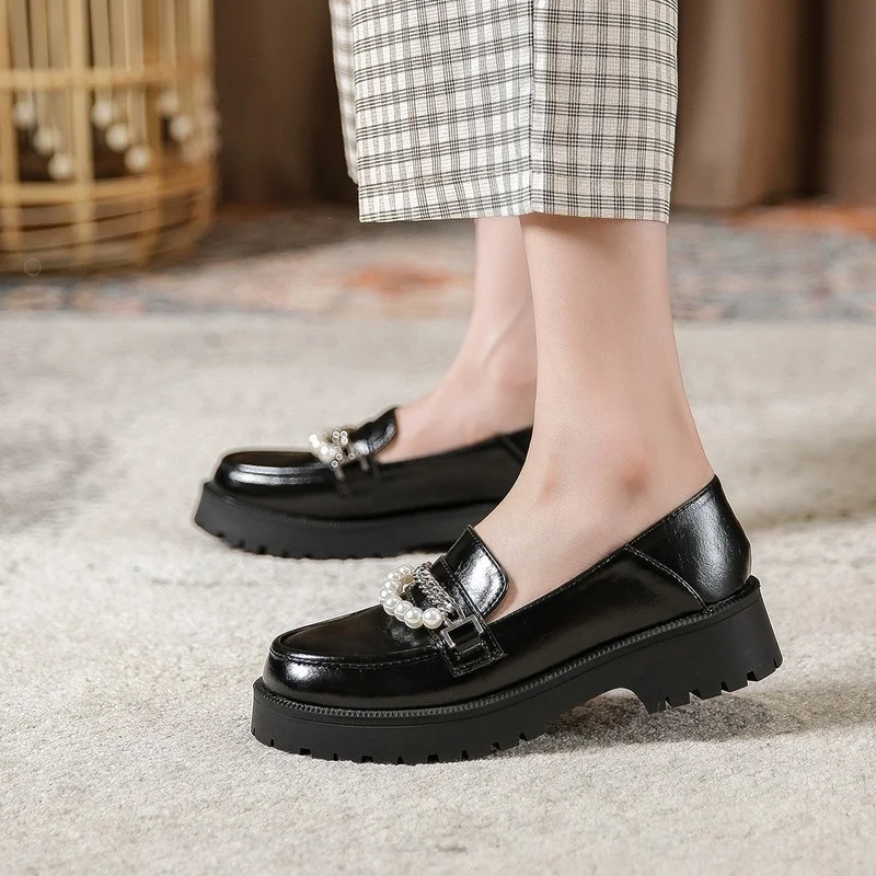 

Summer New Sponge Cake High Thick Bottom Net Red Casual Loafers Mary Jane Small Leather Shoes Women Platform Loafers Women Shoes