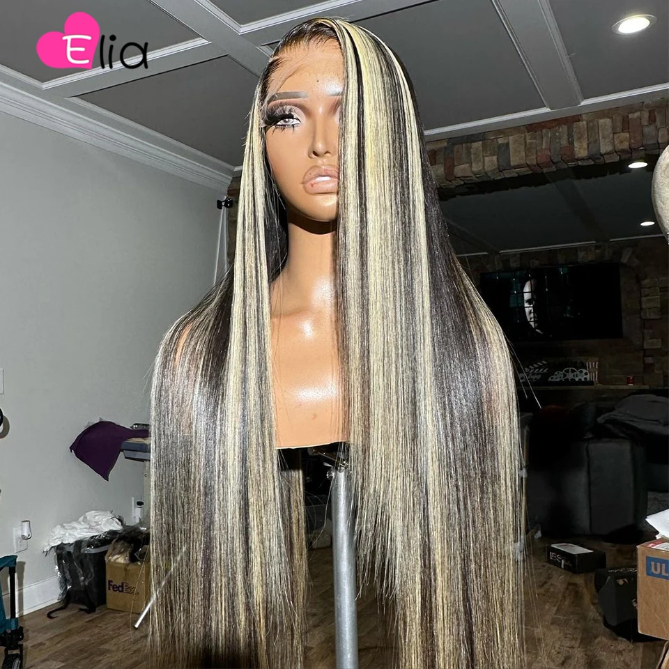 

P1B 27 Blonde Highlights Hair Wig 4x4 5x5 Lace Closure Wigs 30 Inches Straight Brazilian Lace Frontal Human Hair Wig 13x6 Elia
