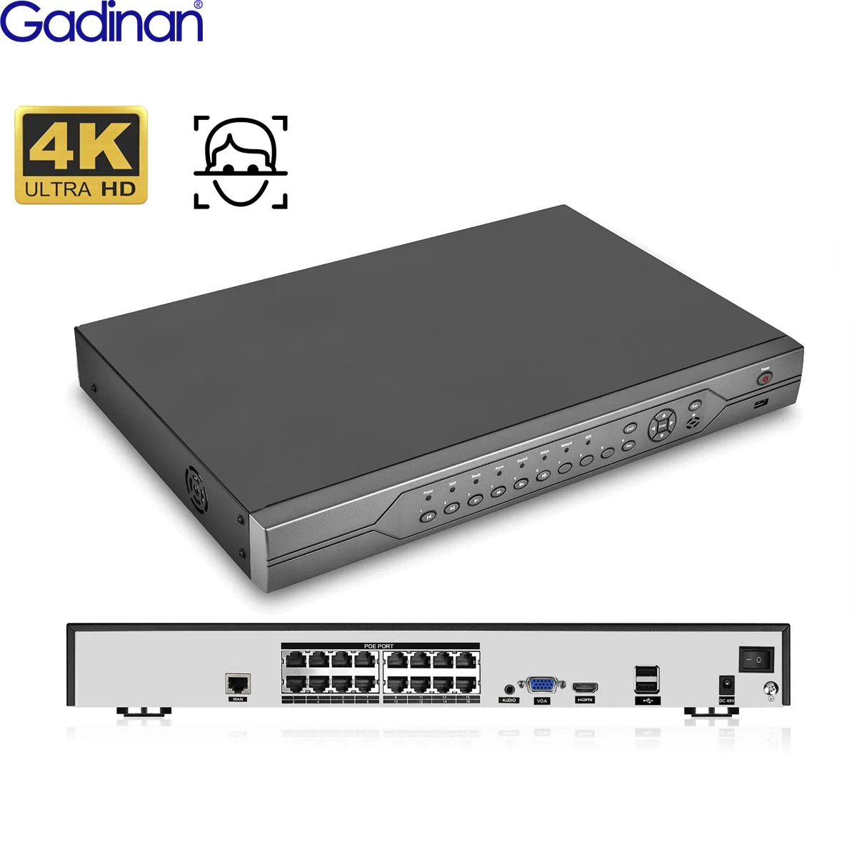 

Gadinan H.265 Video Recorder 5MP 4MP 3MP PTZ IP Camera System 16CH Face Detect 4K 8MP POE Original NVR Surveillance Camera Syste