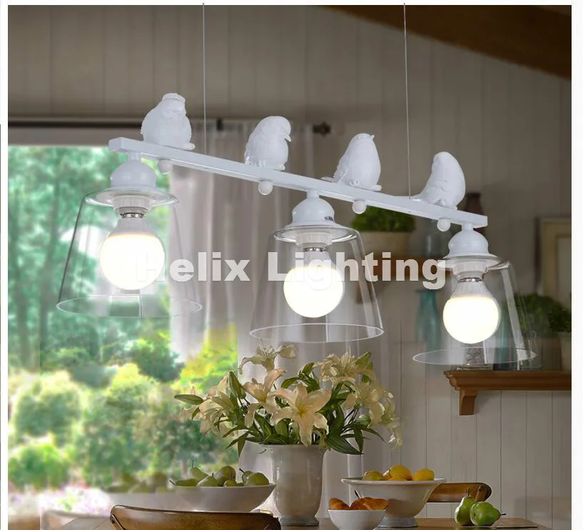 Free Shipping 3L LED L80cm Modern Nordic Style Creative Brief Restaurant Lights Bird Personalized Rustic Glass Pendant Lamp