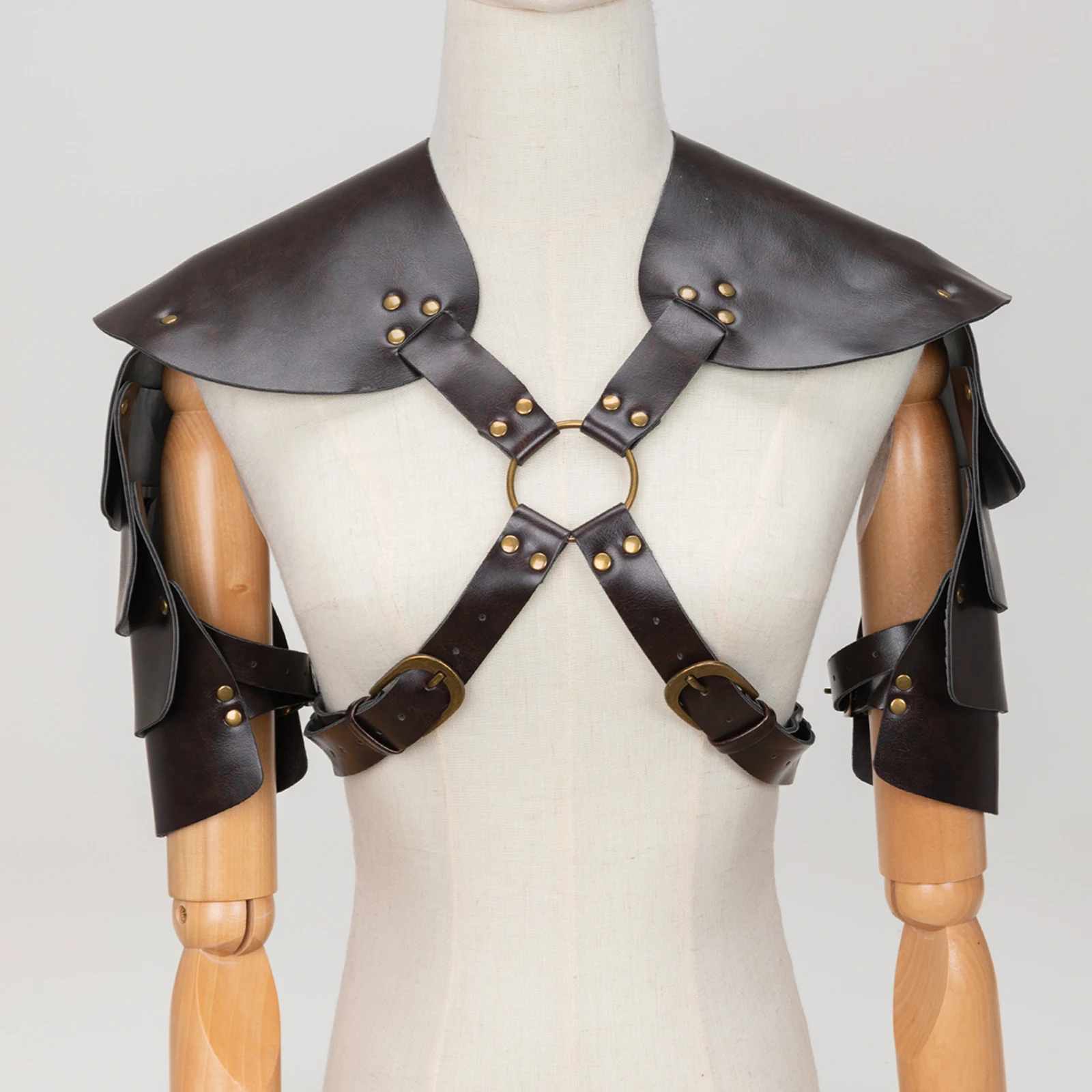 Steampunk Medieval Leather Shoulder Harness Bag Double Pocket Body Waist Belts Holster Viking Pirate Costume Purse Men Clubwear