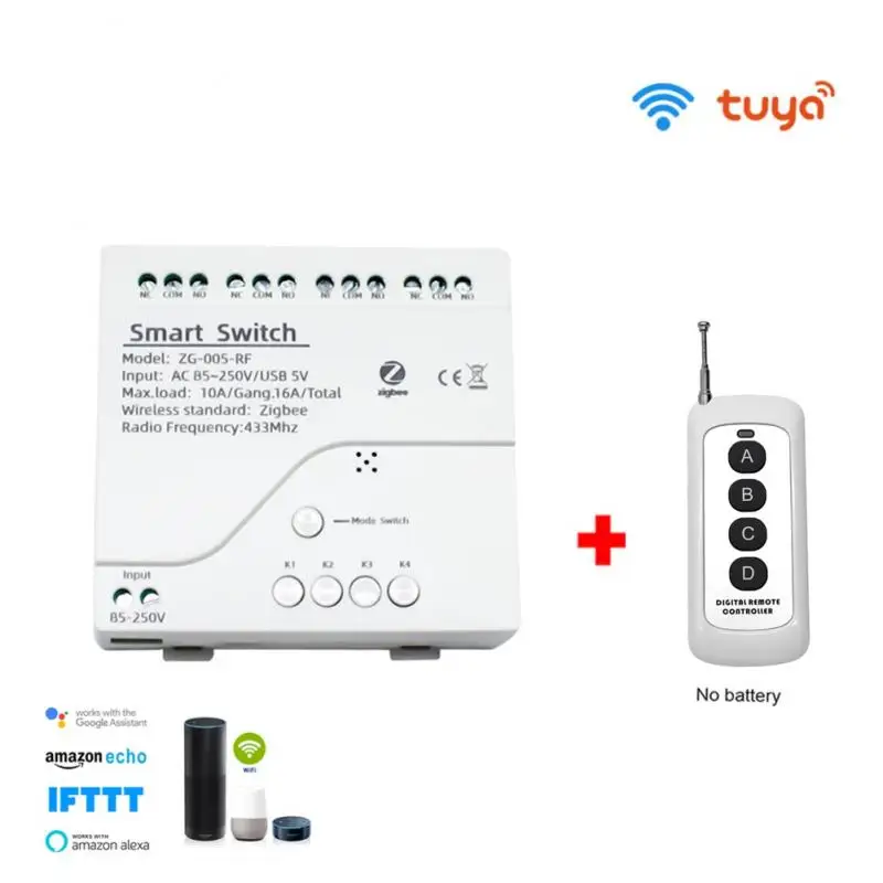 

Work With Alexa Google Home Zigbee Smart Switch Module Mini 4 Channel Control Diy Switches Mouble Smart Life Smart Relay Switch