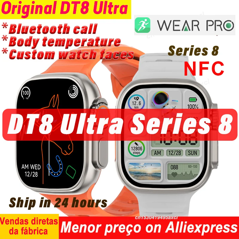 

Оригинальные Смарт-часы DT8 Ultra Series 8, 49 мм, монитор температуры тела, NFC, GPS-трекер, Siri, игры, Bluetooth, звонки, умные часы Iwo