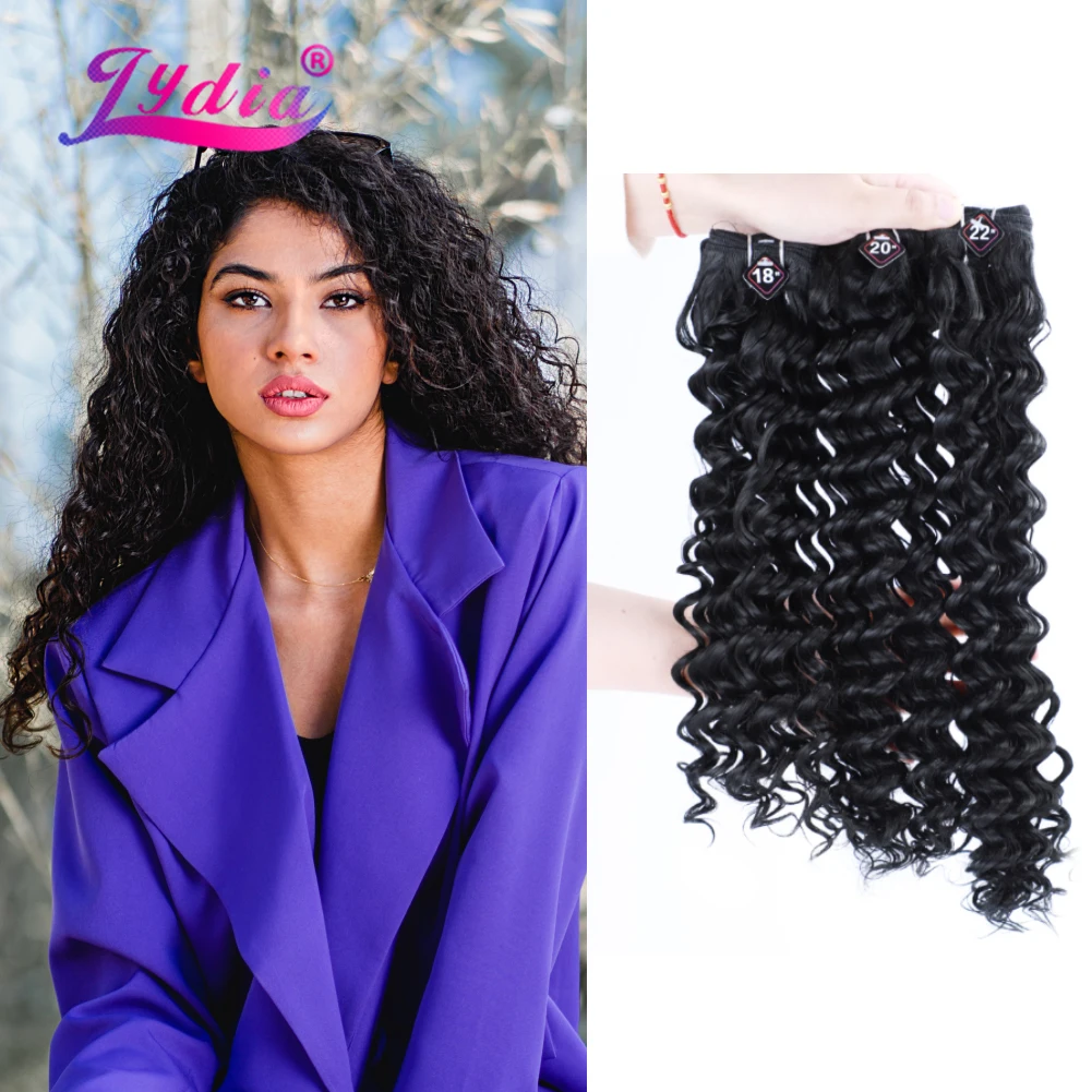 

Lydia Hair Bundles Synthetic Sew in Deep Wavy Hair Extensions 3pcs/Pack Water Curly 18"20"22In Weaving Hair Wefts 225g/Pack 3+1