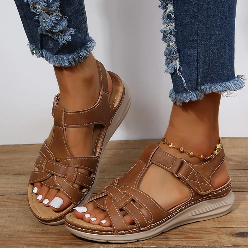 

Сандалии женские с открытым носком, легкие босоножки на танкетке, удобная обувь в ретро стиле