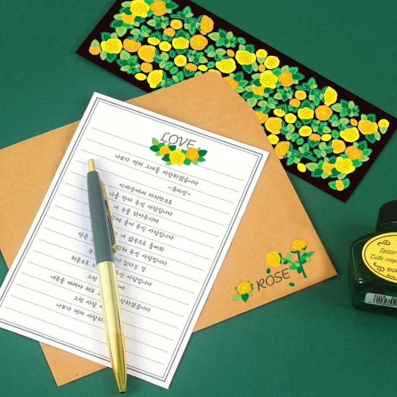 Корейские яркие наклейки с маргаритками и розами для скрапбукинга сделай сам