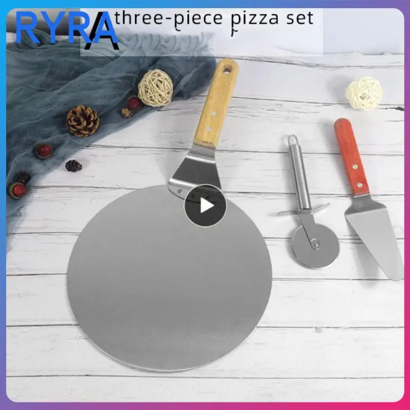 

With Wood Handle Pizza Spatula Large Round Foldable Cake Shovel Strong Wheel Knife Baking Tools Pizza Shovel Portable Durable