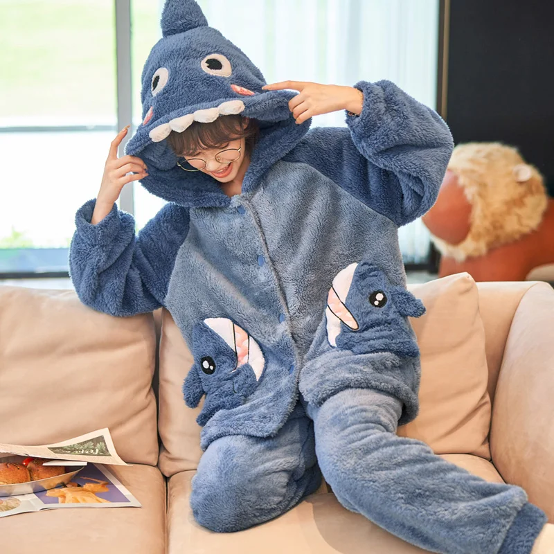 FUNISHI Winter Pajamas Plus Size 3XL Plush Women's pajamas Loose Version Hooded Pajama Set Cartoon Inspissate пижама женская