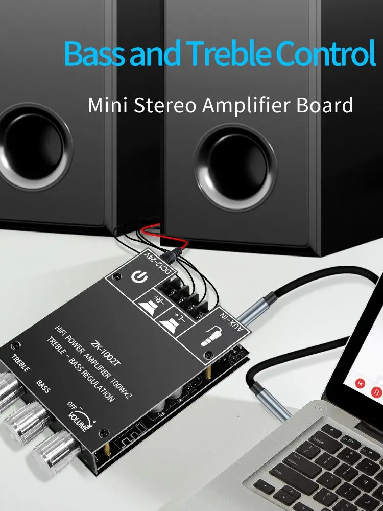 

Egolden ZK-1002T 100W * 2 Tweeter/Bass Adjustment Bluetooth 5.0 Audio Amplifier Board Module Subwoofer Dual Channel Stereo