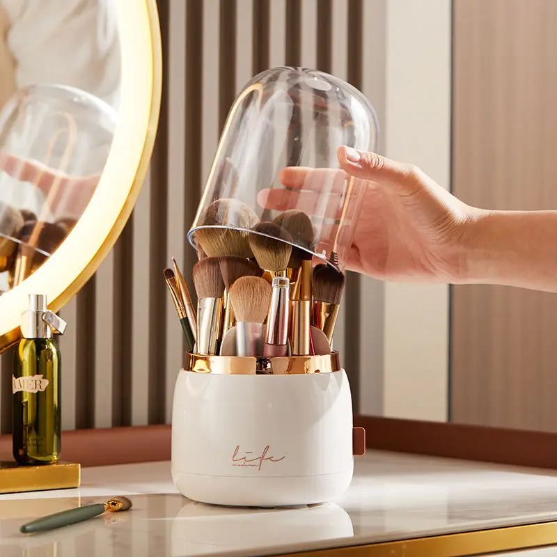 

360° Rotating Makeup Brushes Holder Portable Desktop Makeup Organizer Cosmetic Storage Box Make Up Tools Jewelry Container
