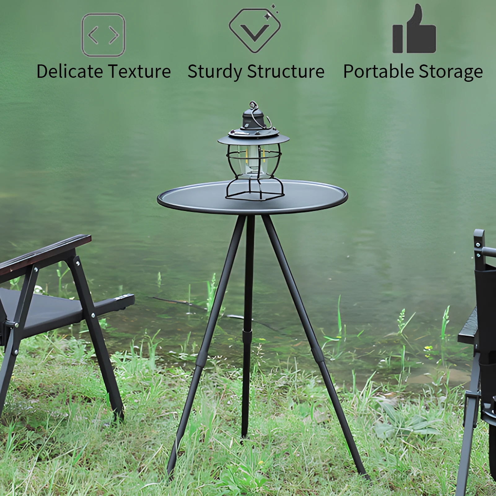 

Telescopic Folding Round Table Portable Aluminum Alloy Coffee Table Picnic Liftable Table Outdoor Three-legged Dining Table