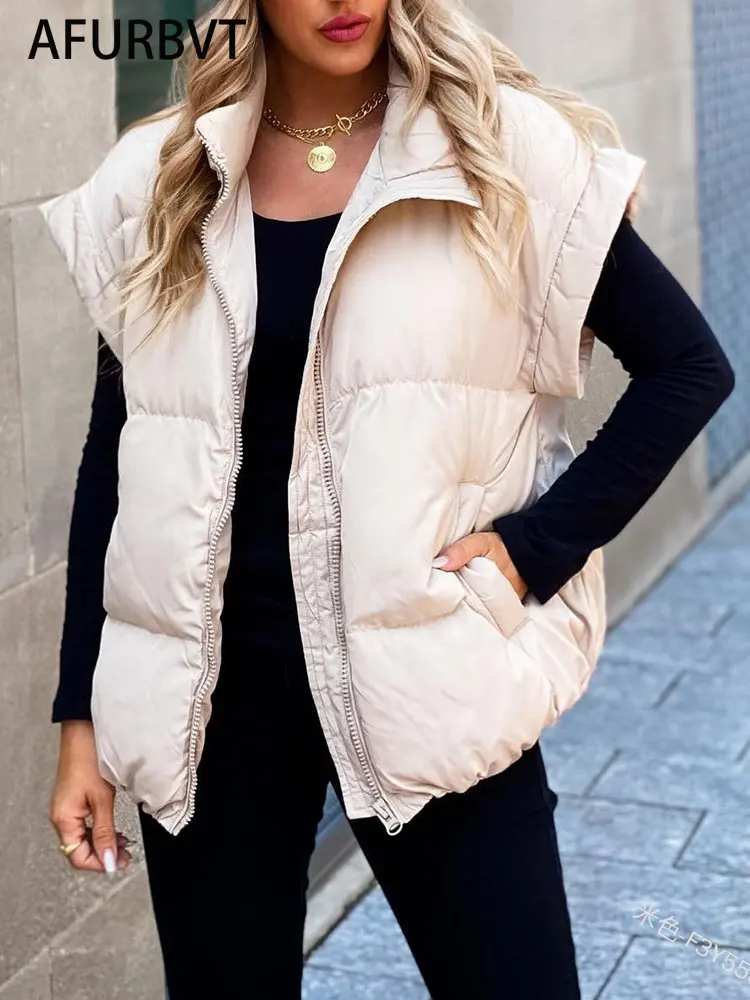 

Cotton Padded Puffer Vest Parka New Fashion Stand Collar Sleeveless Warm Chic Jacket Coat Winter Women Soild Thicken Waistcoat