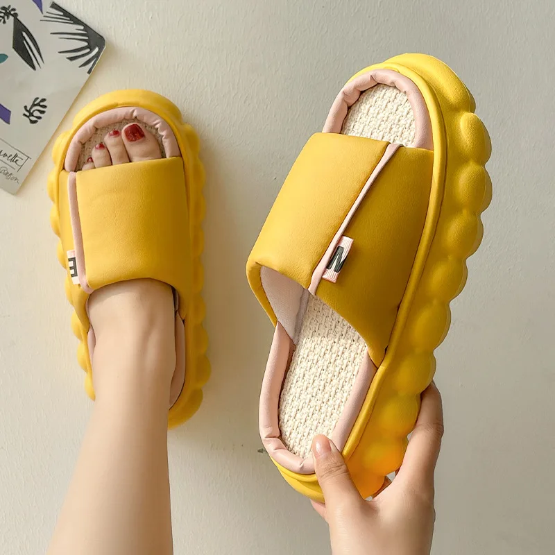 Linen sandals female summer thick bottom lovers outdoor street four seasons cotton hemp high-grade beach slippers