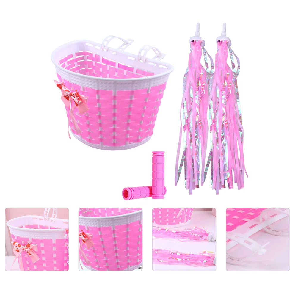 

Pink Children Bicycle Basket Scooter Streamers Princess Decorations Handlebar Covers for Kids Bike