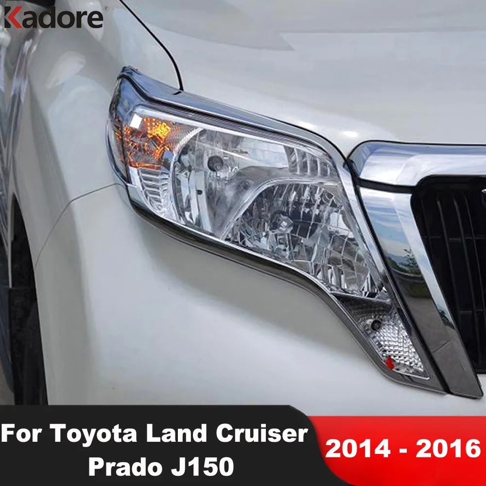 

For Toyota Land Cruiser Prado J150 2014 2015 2016 ABS Chrome Car Front Headlight Head Light Lamp Cover Trim Sticker Accessories