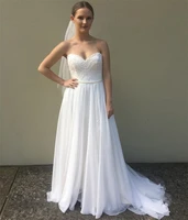 beach wedding dresses sweeteart chiffon lace pearls 2022 new design bridal gowns vestidos de noiva