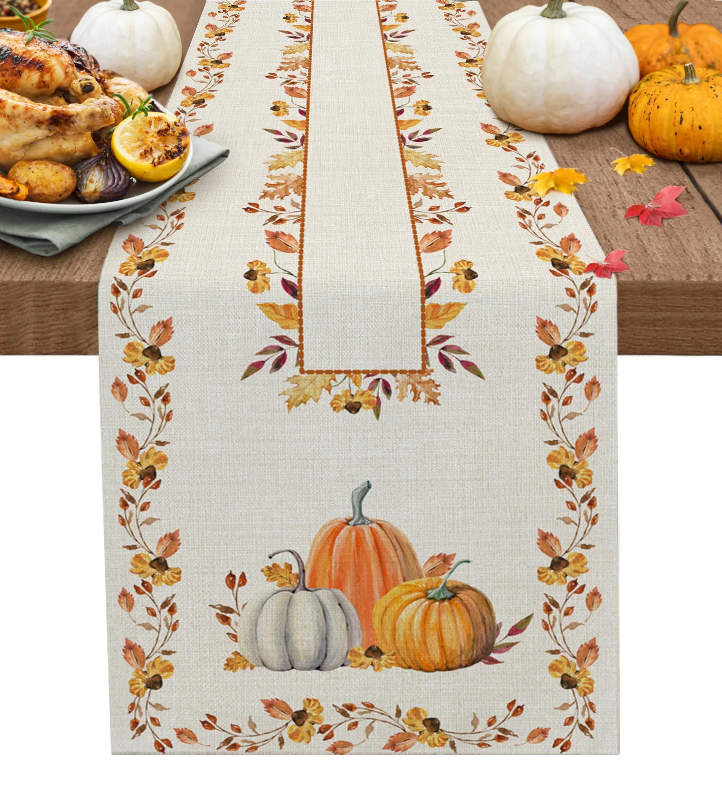 

Autumn Pumpkin Maple Leaf Table Runner Kitchen Dining Table Decor Tablecloth Wedding Holiday Decor Table Runner