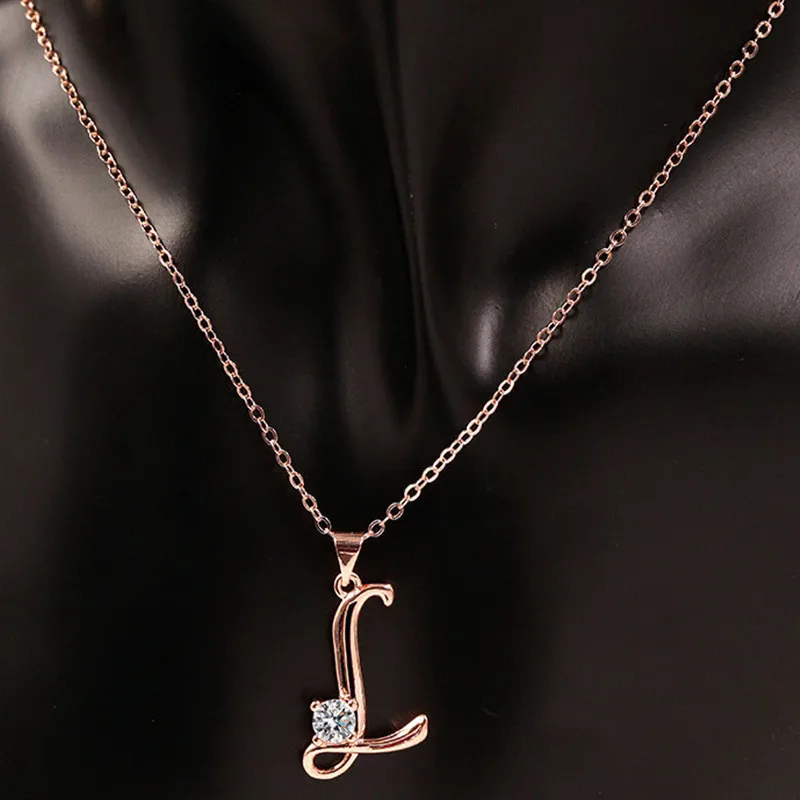

A-Z 26 Initial Letter Pendant Necklace for Women Men Trendy Rose Gold Color Rhinestone Alphabet Name Clavicle Choker Necklaces