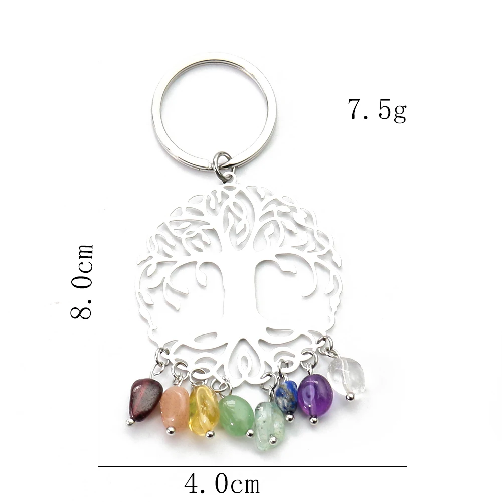 

Quartz Crystal Keychain Tree of Life Amethyst Jade Gems Pendant Keyring Obsidian Yoga Healing Chakra Jewelry Handmade Energy