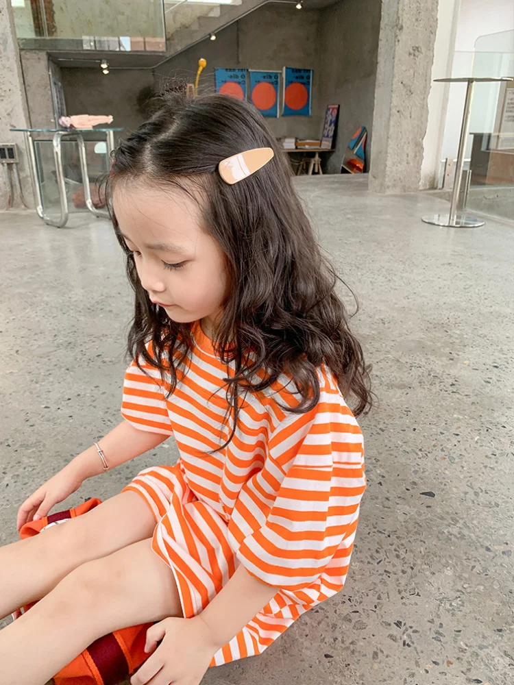 Футболка для девочек полосатый топ средней длины с рукавами платья-свитеры